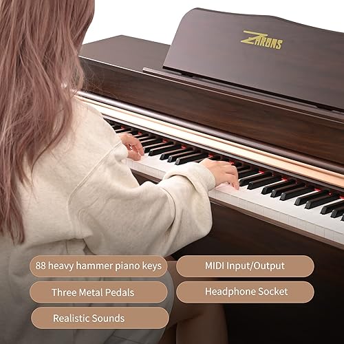Miniatura 4 de ZHRUNS Piano digital, piano de teclado con peso completo de 88 teclas, teclado acústico profesional de martillo pesado piano eléctrico, pedal de