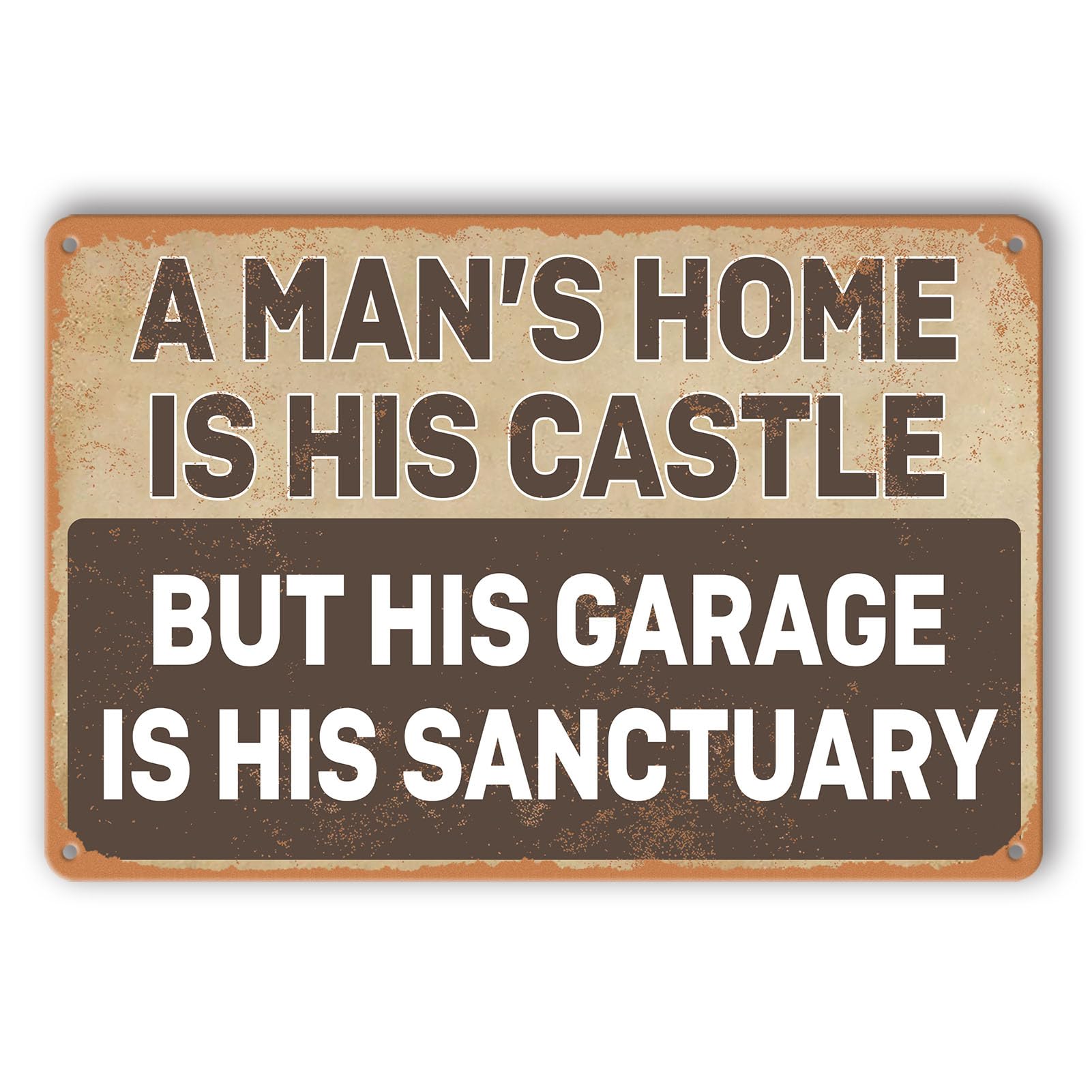 SMAZDFXX Custom Man Cave Wall Decor Vintage Metal Tin Sign Garage Decor For Men A Man'S Home Is His Castle But His Sanctuary Sign 12"