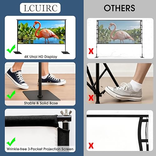 Miniatura 5 de Pantalla de proyector con soporte, kit de proyección portátil para interiores y exteriores de 120 pulgadas, marco de metal, sin arrugas, 169 4K HD,