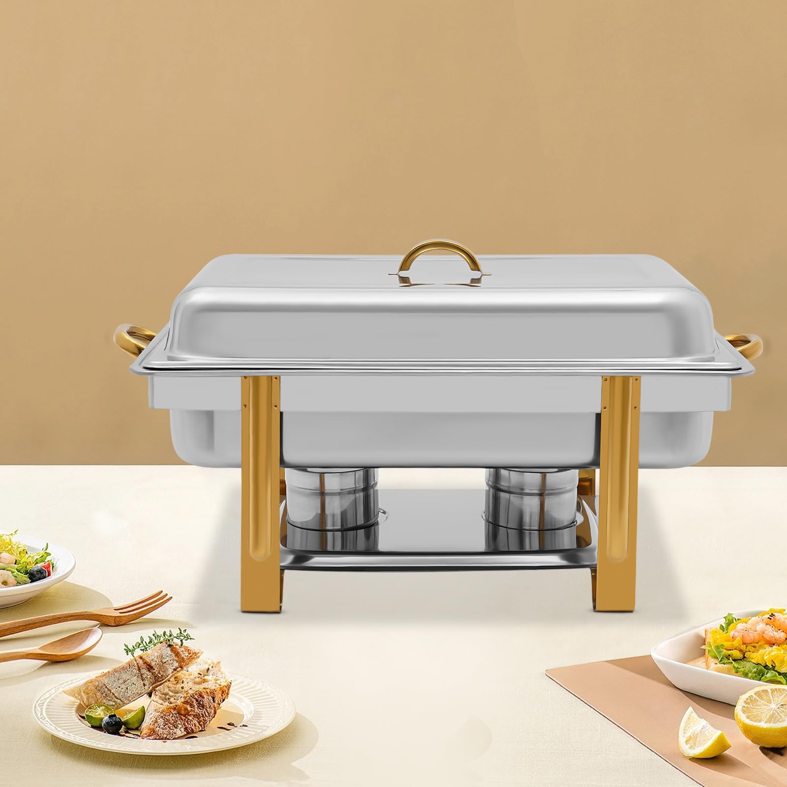 Chafing Dish - Scaldavivande in acciaio inox, 9 l, professionale, con coperchio, per buffet, catering, buffet e feste