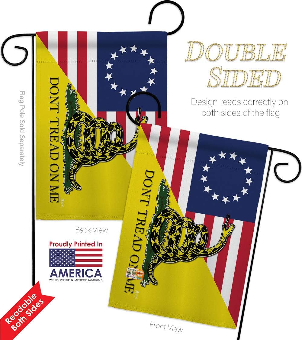 Betsy Ross Dont Tread On Me Garden Flag Set Wall Holder Americana US Historic July Memorial Veteran Independence United State American Small Gift Yard House Banner Double-Sided Made In USA 13 X 18.5