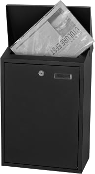 DWD Large Outdoor Wall Mounted Letter Mail Post Box Steel Lockable Mail, Post, Letter Box, Weather Resistant, Black, Extra Large 48cm H X 32CM w x 18cm D Wide Posting Slot Small Parcels Newspapers