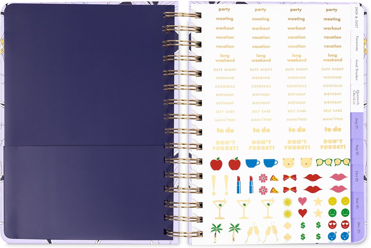 kate spade new york Large Daily Planner August 2025 - December 2026, Hardcover Weekly and Monthly Spiral Agenda in Coastal Garden Bundle with Black Ink Pen Set of 5 in Dots and Stripe image 5
