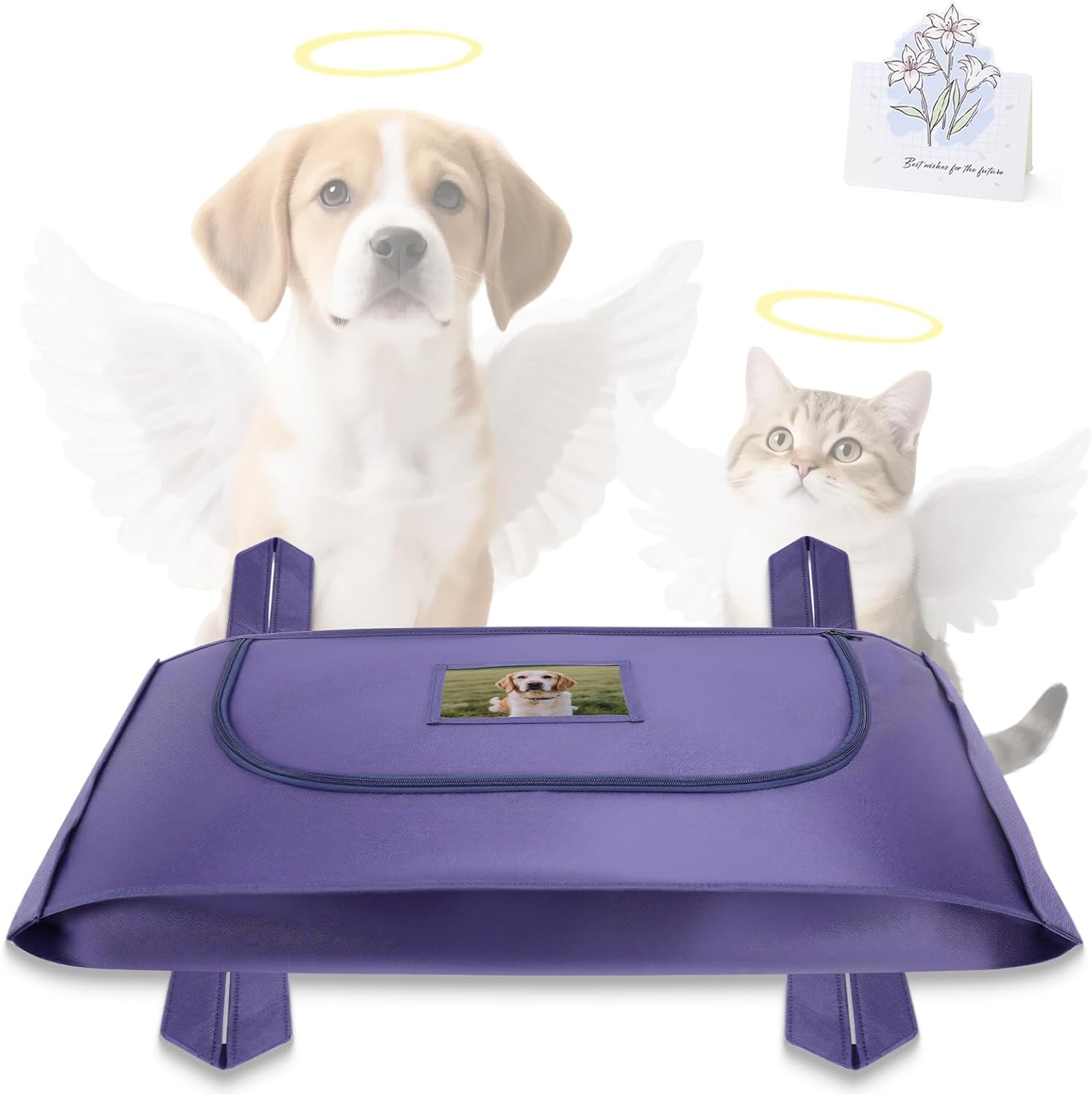 Pet Burial Bag, Dignified Leak-Proof Deceased Pet Body Bag with Memorial Keepsake Card, XS–L for Rabbits, Kittens & Small Dogs, Navy, L