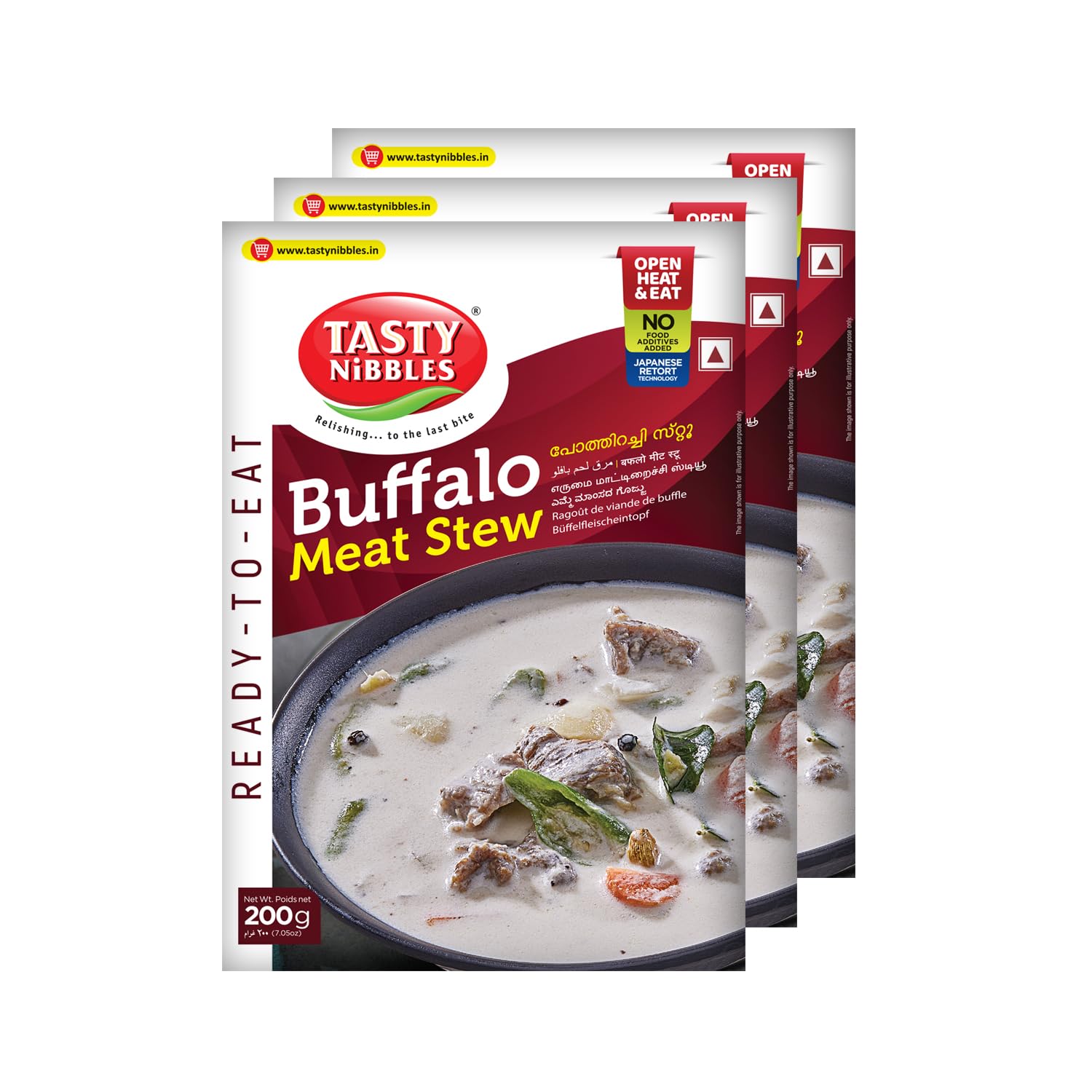 TASTY NIBBLES Ready to Eat Buffalo Meat STEW 200GM Pouch| Kerala Special | Open Heat & Eat | Non-Vegetarian | No Added Preservatives | Japanese Retort Technology 200GM Pouch [Pack of 3]