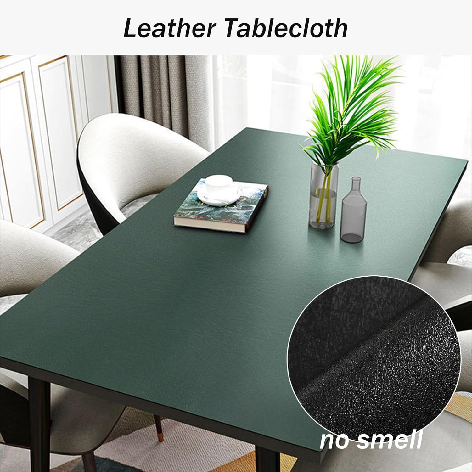 Rectangular Leather Table Cloth Wipeable Tablecloth Large Faux Leather Dinner Table Protector Pad Waterproof Oilproof Heat Resistant Vinyl Fitted Rectangle Thick 2 mm Table Mat (60×120 cm,Green)