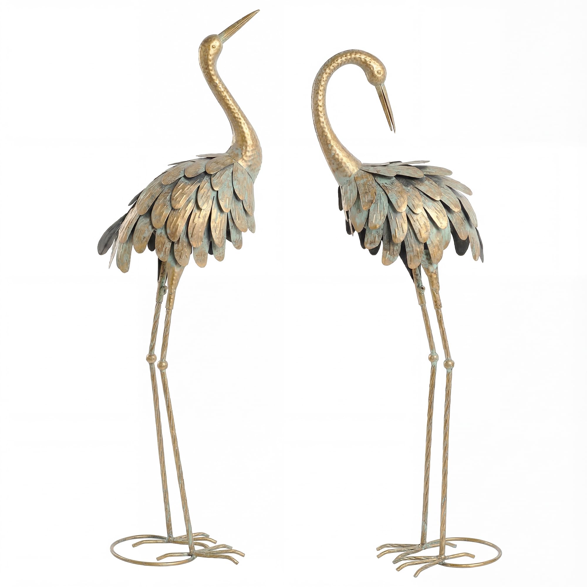 Outsunny Lot de 2 Statues de Jardin Sculpture Héron Métal 91/95cm Or/Bleu