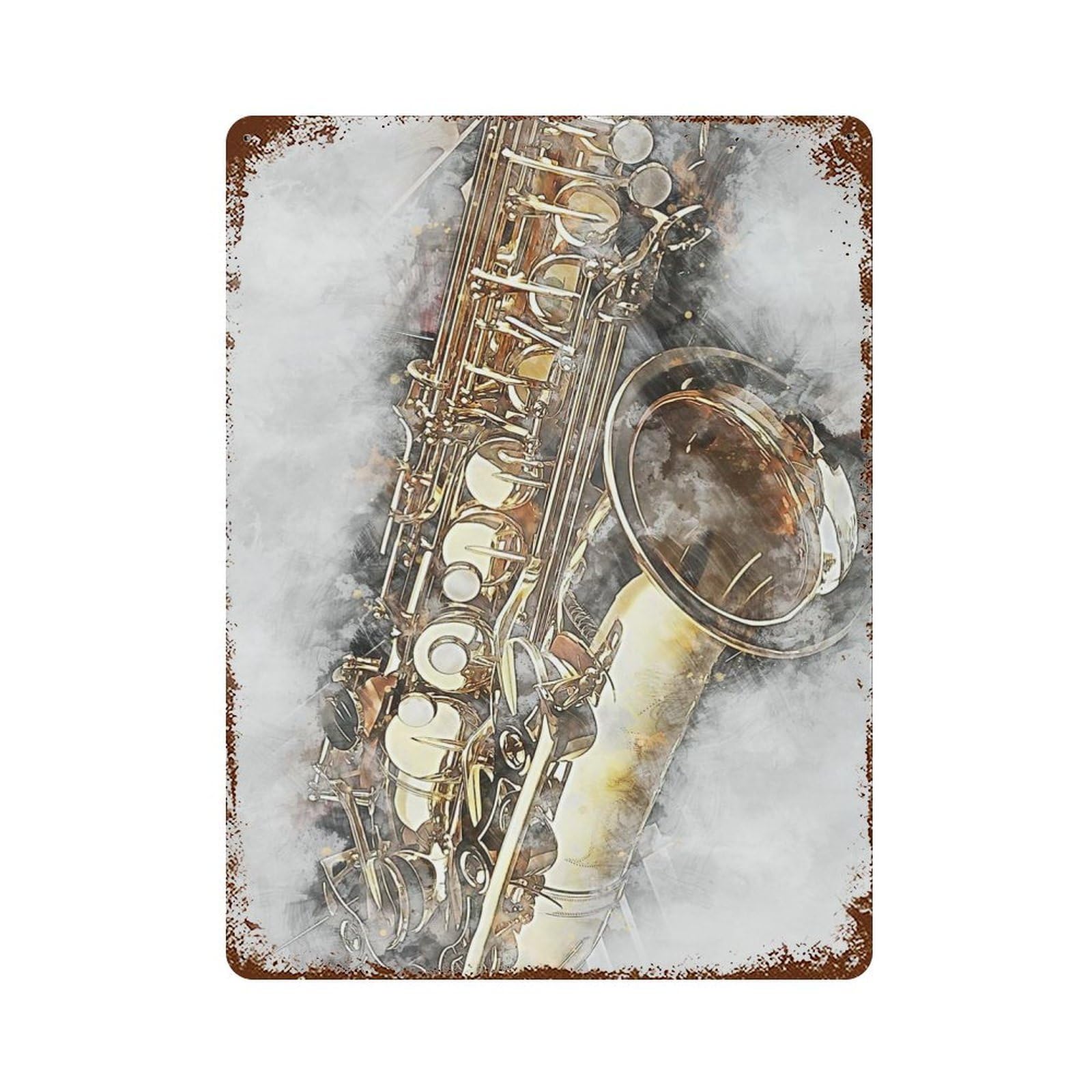 Saxophone 2 Aged Metal Wall Plaque 15.7"x11.8", for Office, Studio And Wall Decor, Novelty Wall Decor