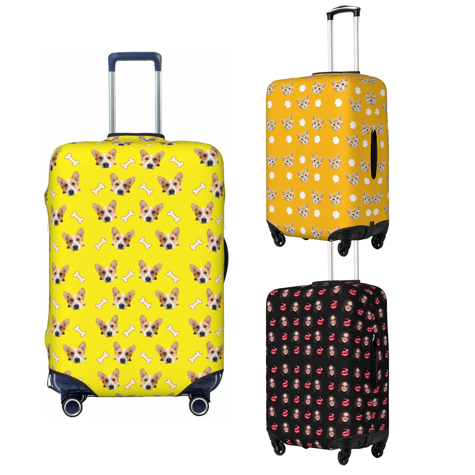Custom Photo Luggage Cover Personalized Suitcase Protector Design Your Photo Face Customized Washable Elastic Luggage Cover XL Fit Baggage Size 29-32 In