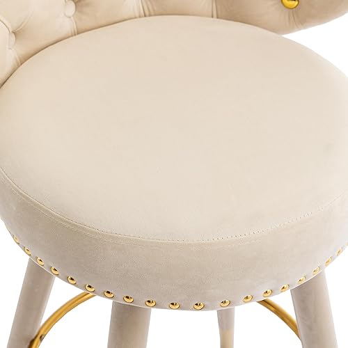 Miniatura 21 de Juego de 2 taburetes de bar, cojín grueso de terciopelo, con ribete de anillo y botón giratorio trasero, con una altura fija de 360 grados, Negro