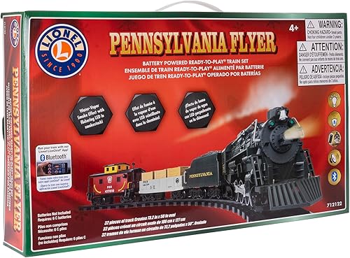 Miniatura 14 de Lionel Pennsylvania Flyer - Juego de tren de juguete con Bluetooth, locomotora, vagones de tren y pista con sonidos auténticos de tren, luces
