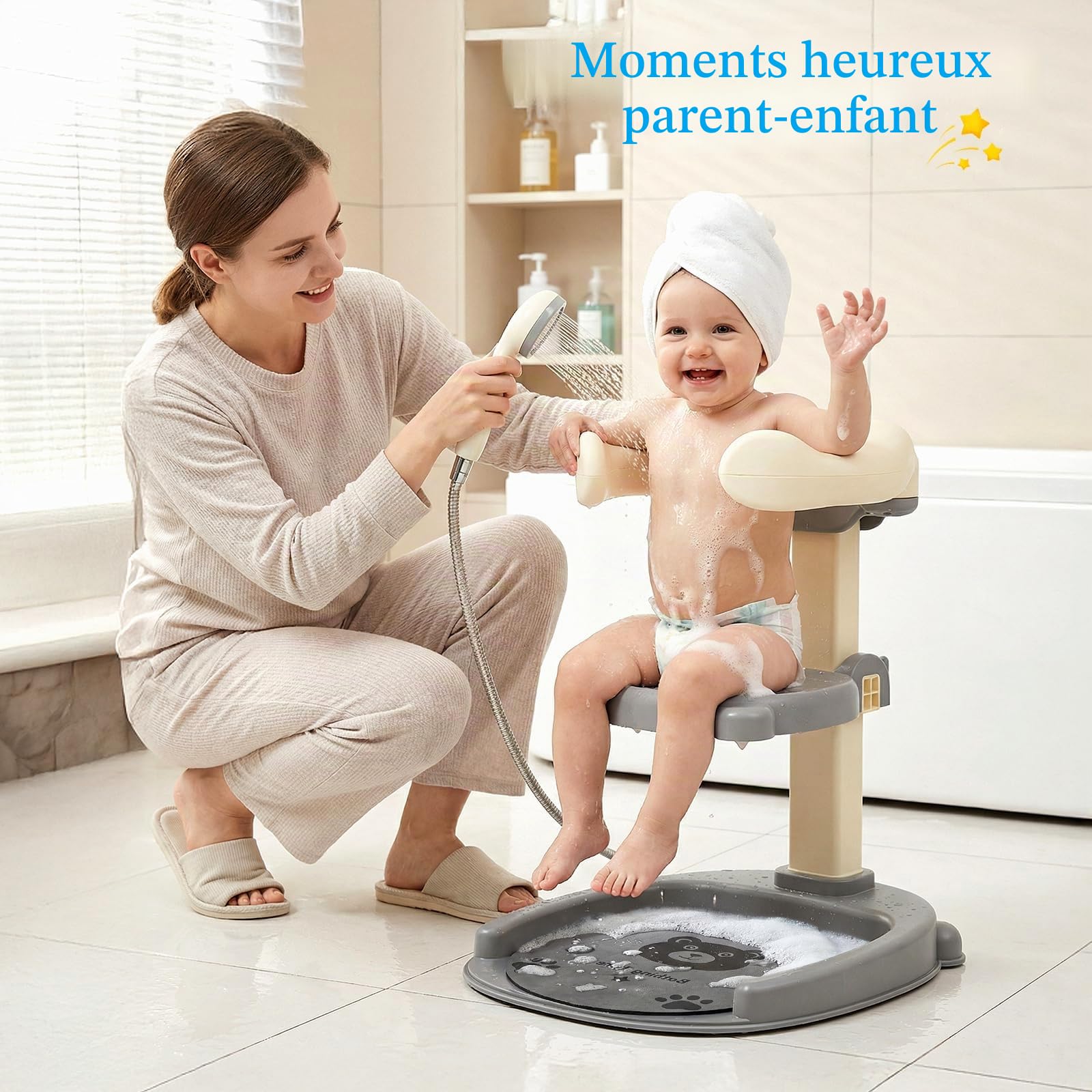 2 En 1 Baby Shower Stand Bath,Support Baignoire Bébé Antidérapante,Avec Support De Pomme De Douche,Réglable En Hauteur,Support De Douche Pour Les Tout-Petits De 8 À 36 Mois