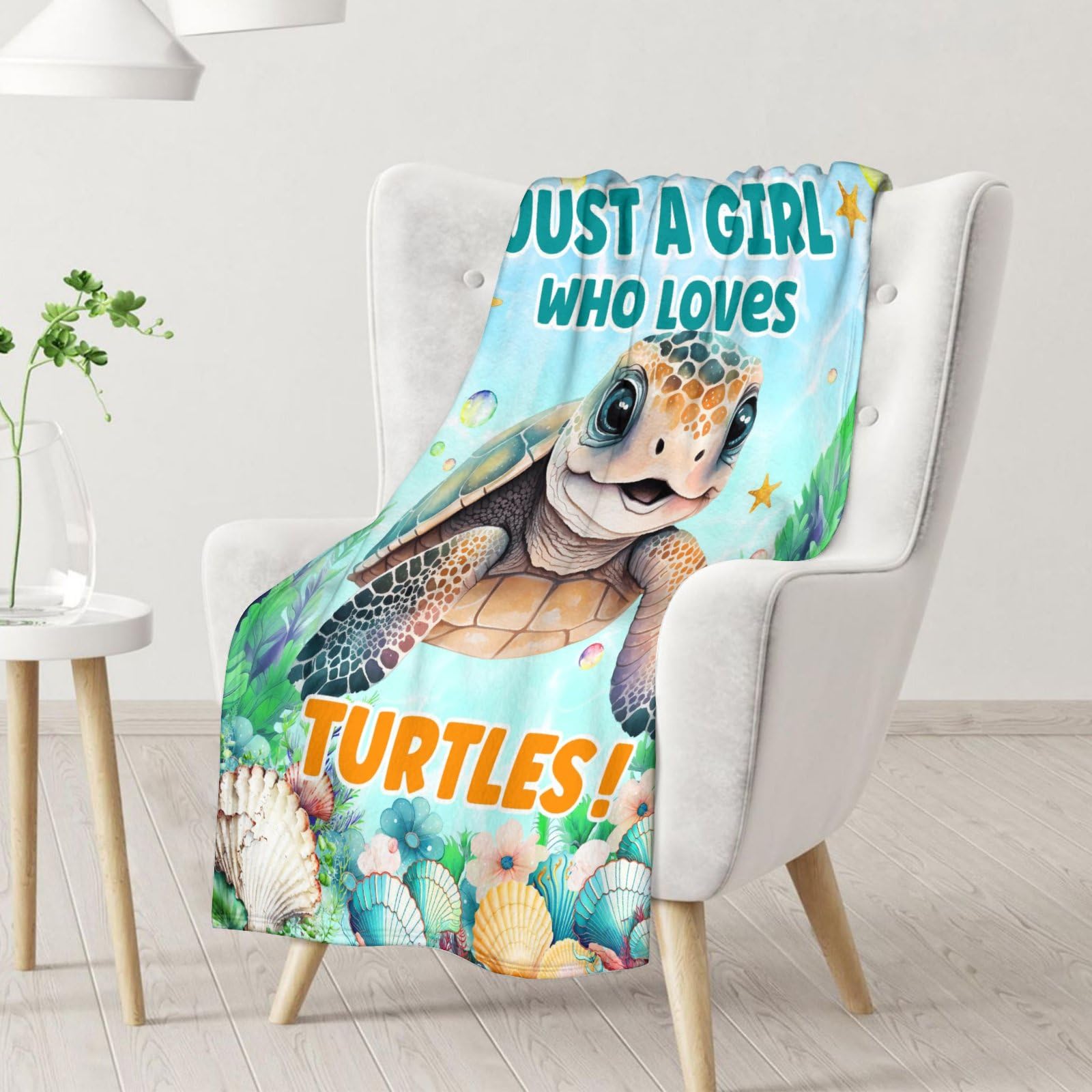 Sharecolor Sea Turtle Gifts for Women Girls, Cute Blanket for Kids Teens Adults, 60”x50” Just a Girl Who Loves Turtles Blanket Decor for Office Sofa Couch Bed