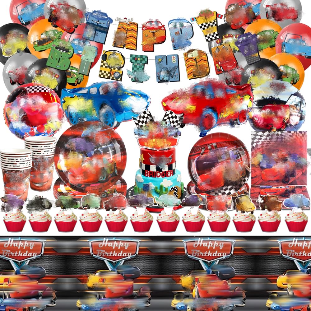 85pcs Car Birthday Decorations, Auto Birthday Decorations Include Balloons Birthday Banner Plates Napkins Tablecloths Cake Topper for Kids Car Theme Birthday Party