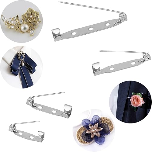 Miniatura 4 de 50 alfileres de broche, paquete de 4 tamaños de pasadores de seguridad, cierre trasero seguro plateado con cierre de barra trasera (50)