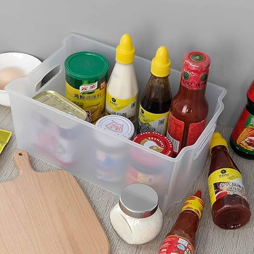 Miniatura 4 de Tyminin Cesta de almacenamiento apilable de plástico para refrigerador, organizador para congelador, transparente mate, 4 paquetes