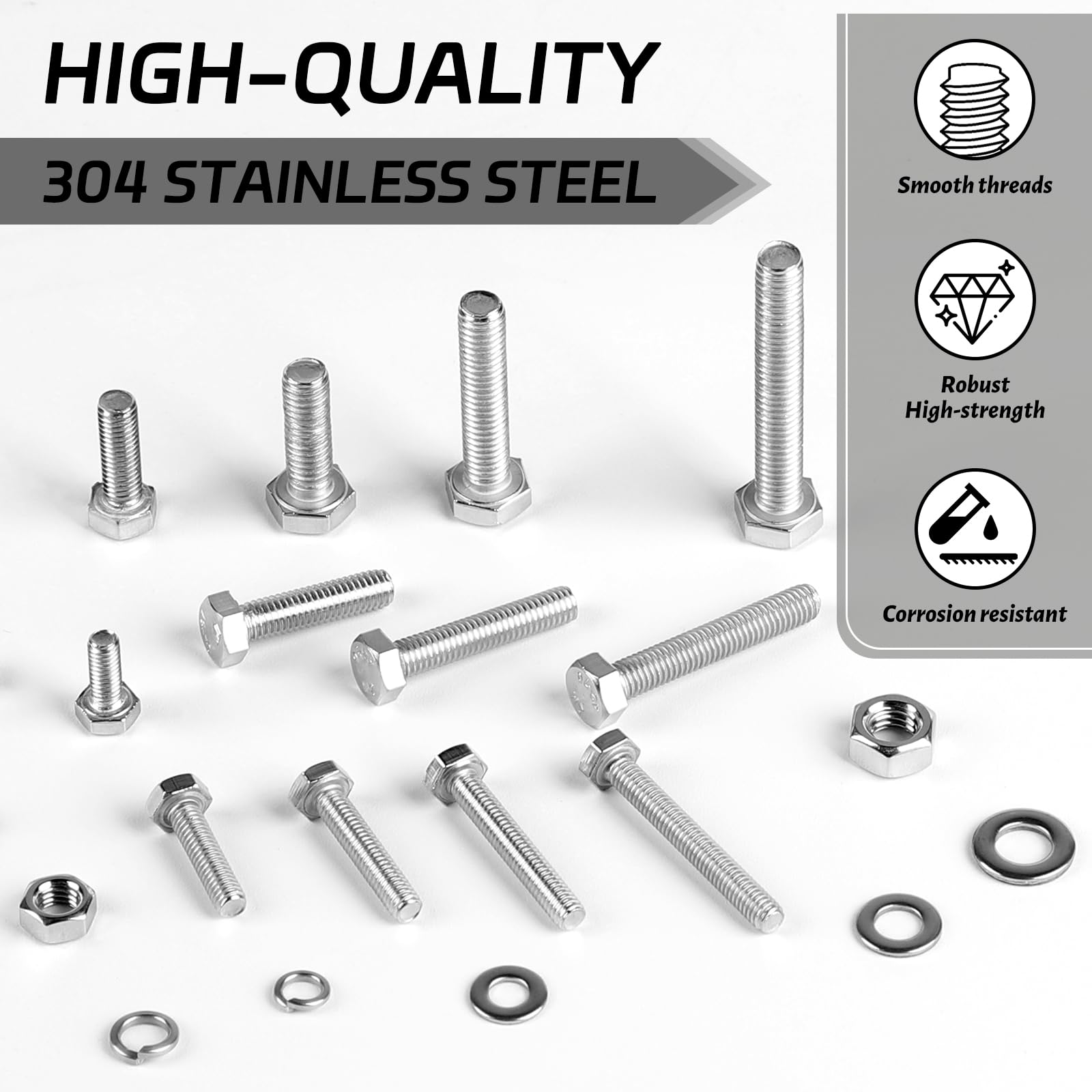 LALAGO 724 Pcs M4 M5 M6 Juego de Tornillos y Tuercas Acero Inoxidable 304, Tornillo Cabeza Hexagonal, Hexágono Externo Pernos Tornillo, Hexagonal Pernos y Tuercas Arandelas