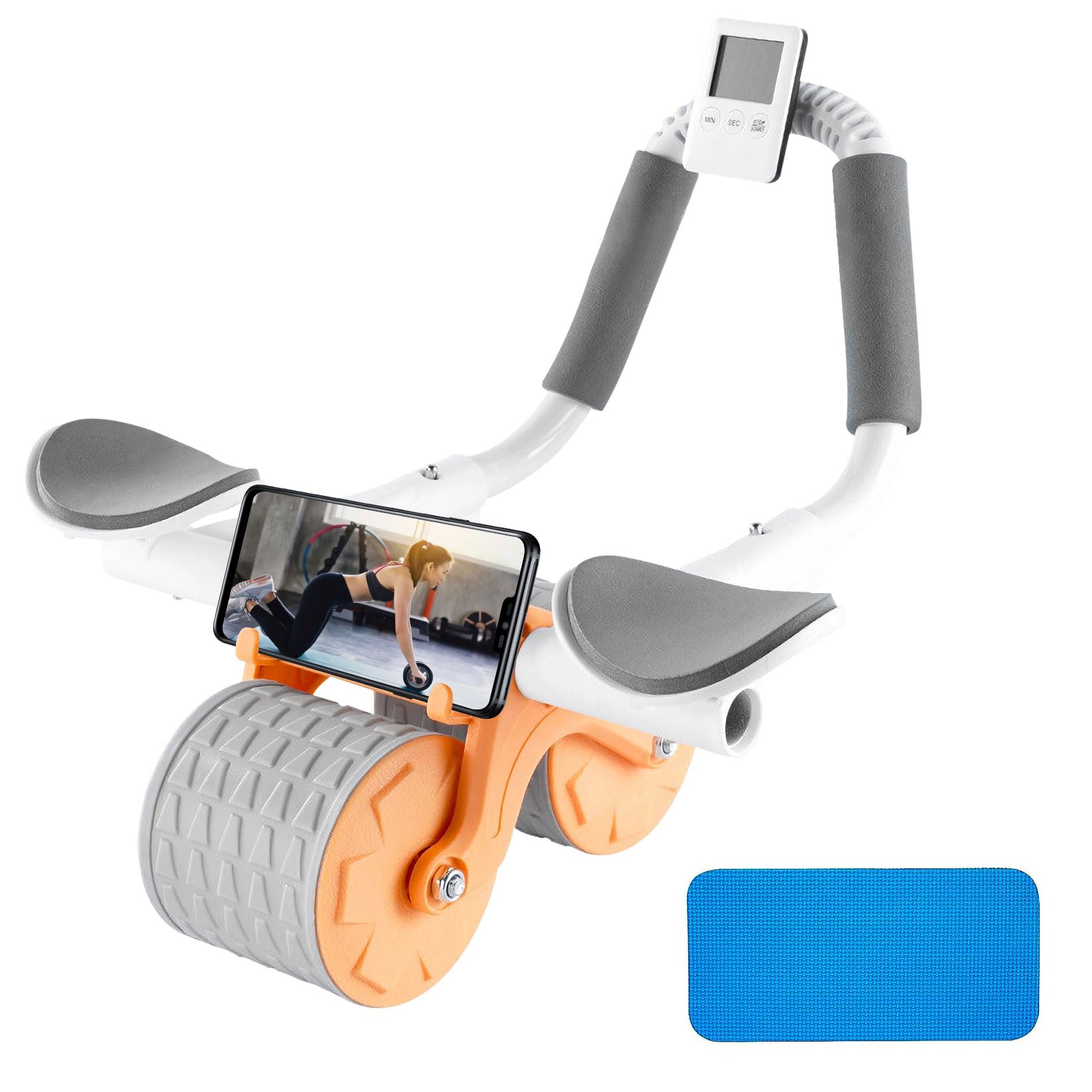 GothicBrideAb Roller Wheel Automatic Rebound with Timer & Knee Mat for Core Exercise Equipment Abdominal Exercise Roller for Home Gym Fitness