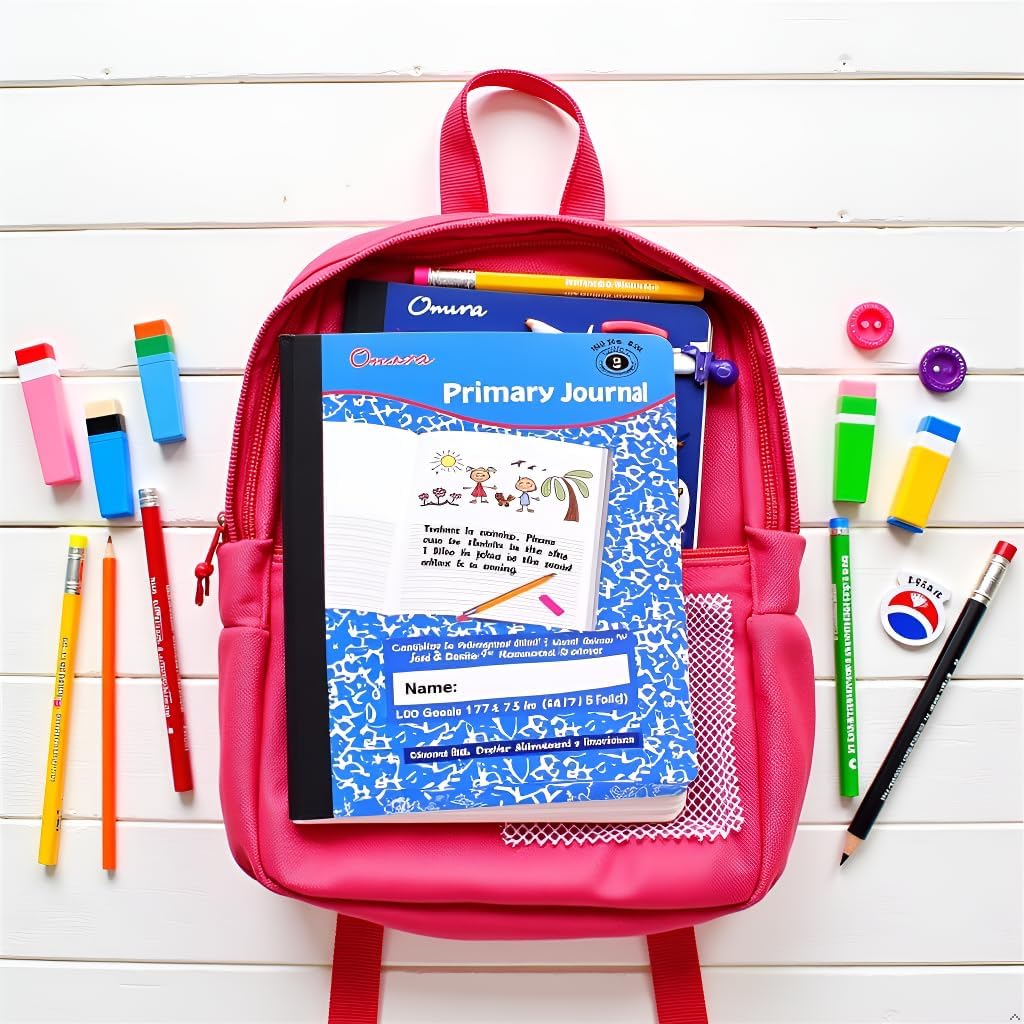 Omura 48 Pcs Primary Composition Notebook, Primary Journal for Kids, Back to School Supplies, Bulk Writing Book for Drawing & Writing, 100 Sheets, Grades K-2, Half Page Ruled Composition Notebook