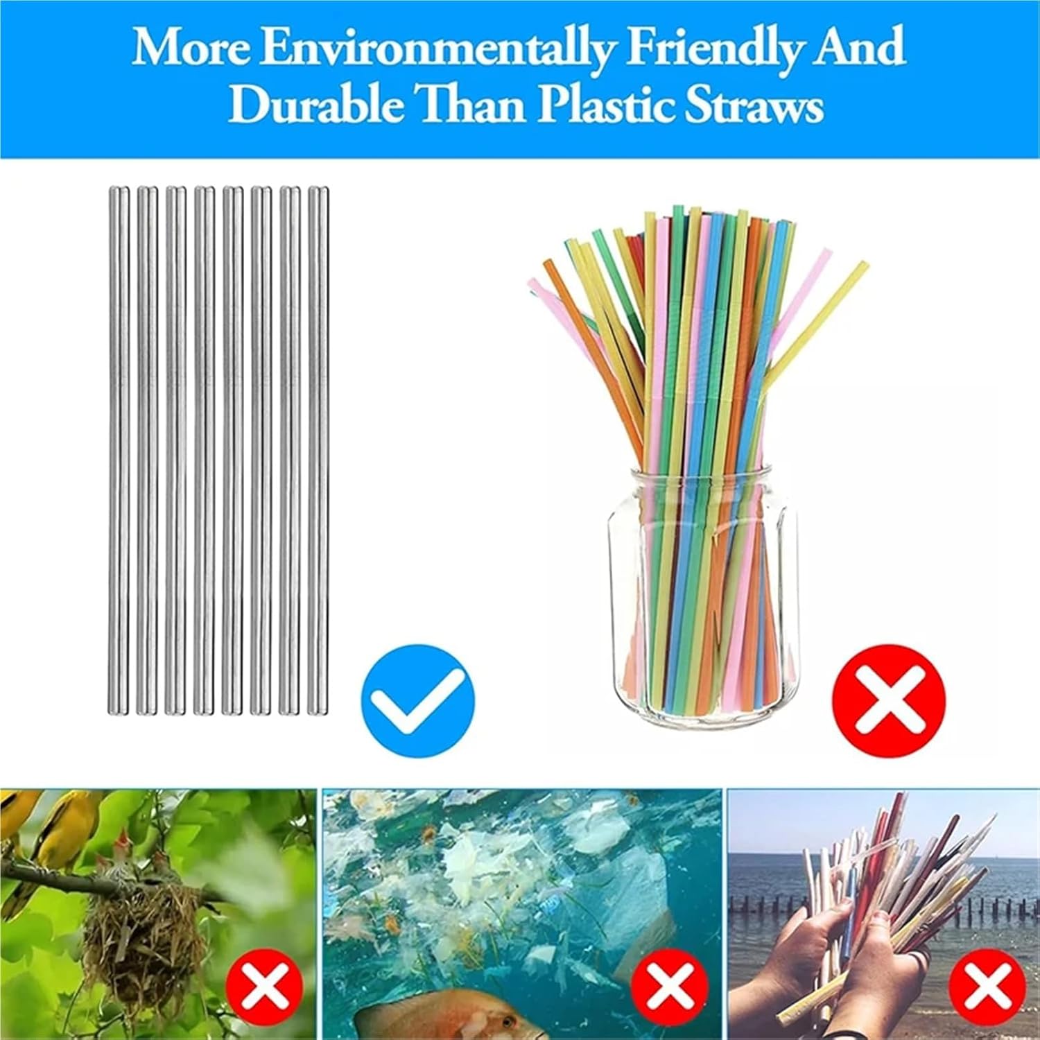10Pcs Stainless Steel Straws with Cleaner Brush Reusable Drinking Straw Straight Set 15cm Kit Utensils
