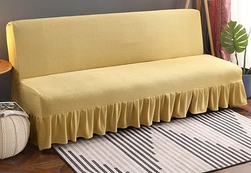 IMYOGI Fundas de sofá de alta elasticidad sin brazos con falda, funda elástica ajustable de color sólido, protector de muebles para niños, mascotas,