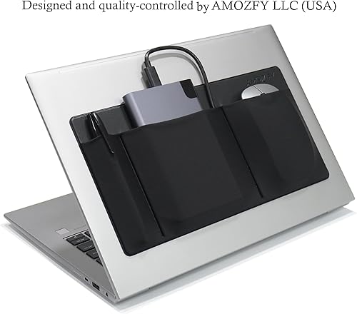 Miniatura 2 de Organizador de 3 bolsillos, soporte para mouse adhesivo para laptop – funda para disco duro externo para MacBook, soporte para mouse de laptop Negro