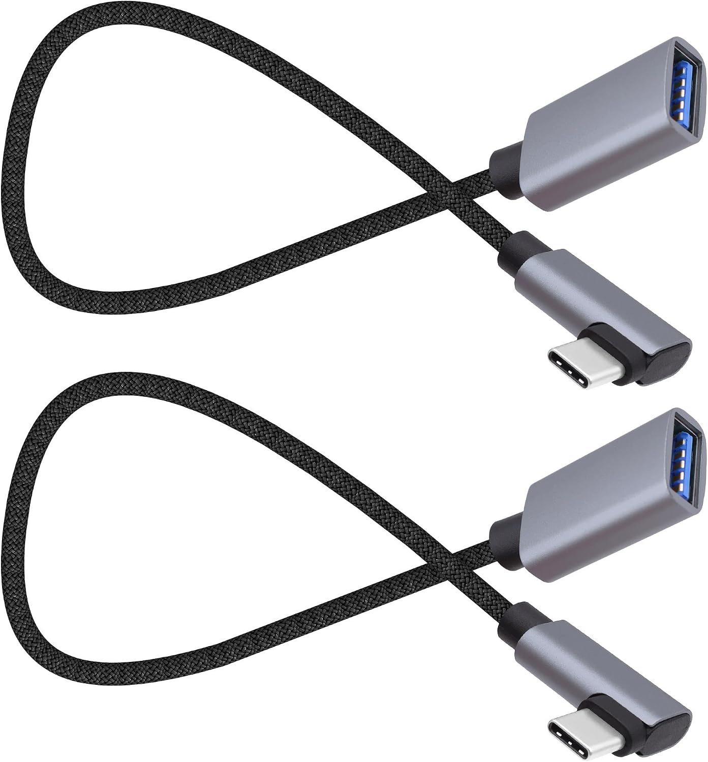 USB3.0 to Type-C OTG Adapter Cable 5GB Right Angled USB C Male to USB A Female Charge Data Transfer Connector Cable for Phone Laptop Tablet -30CM/1FT, 2 Pack (Left/Right Angle)