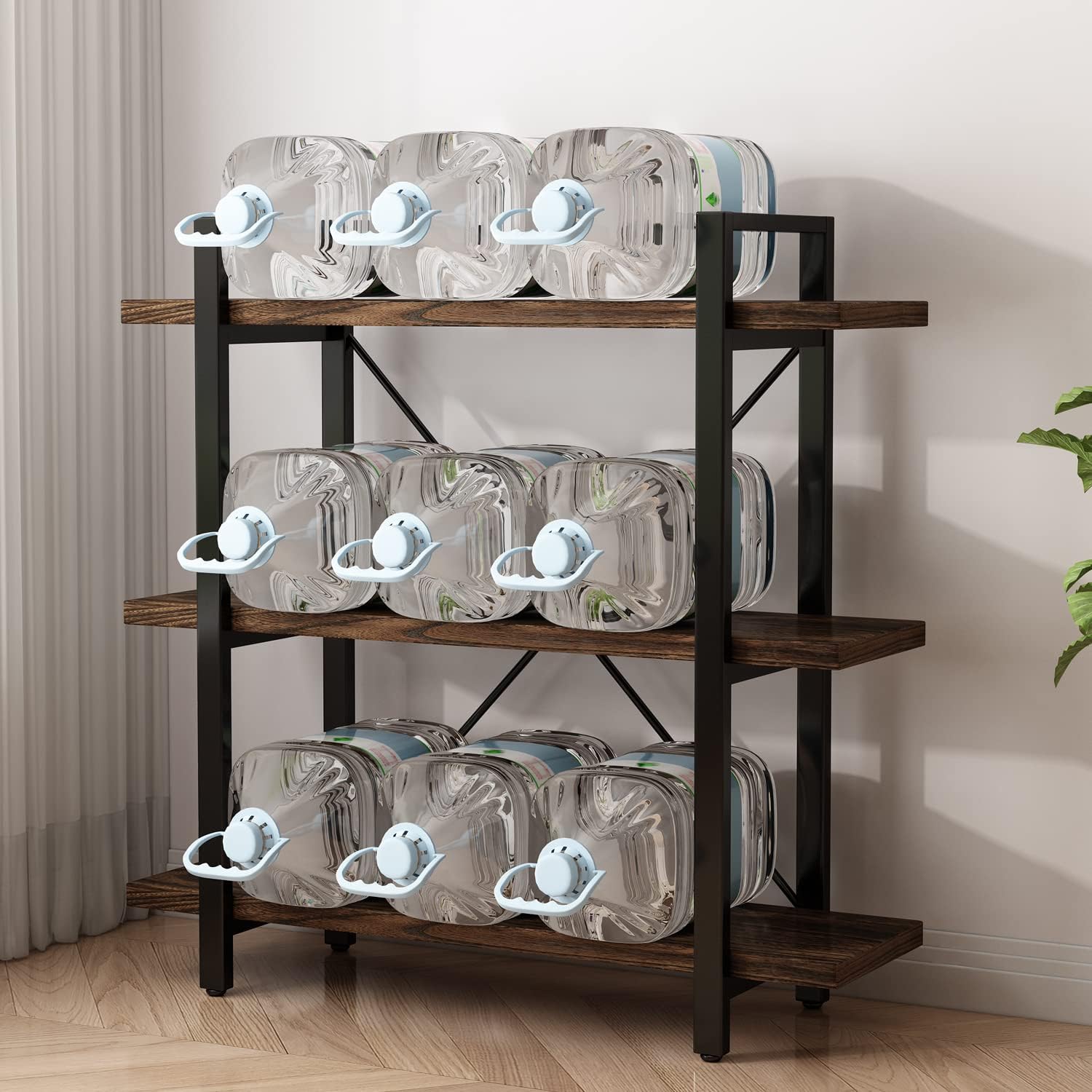 3 Tier Bookshelf Modern Rustic Open Bookshelf Office Solid Wood Bookcase and Book Shelves Wood and Metal Shelving Unit,Distressed Brown (AY-02-3Tier)