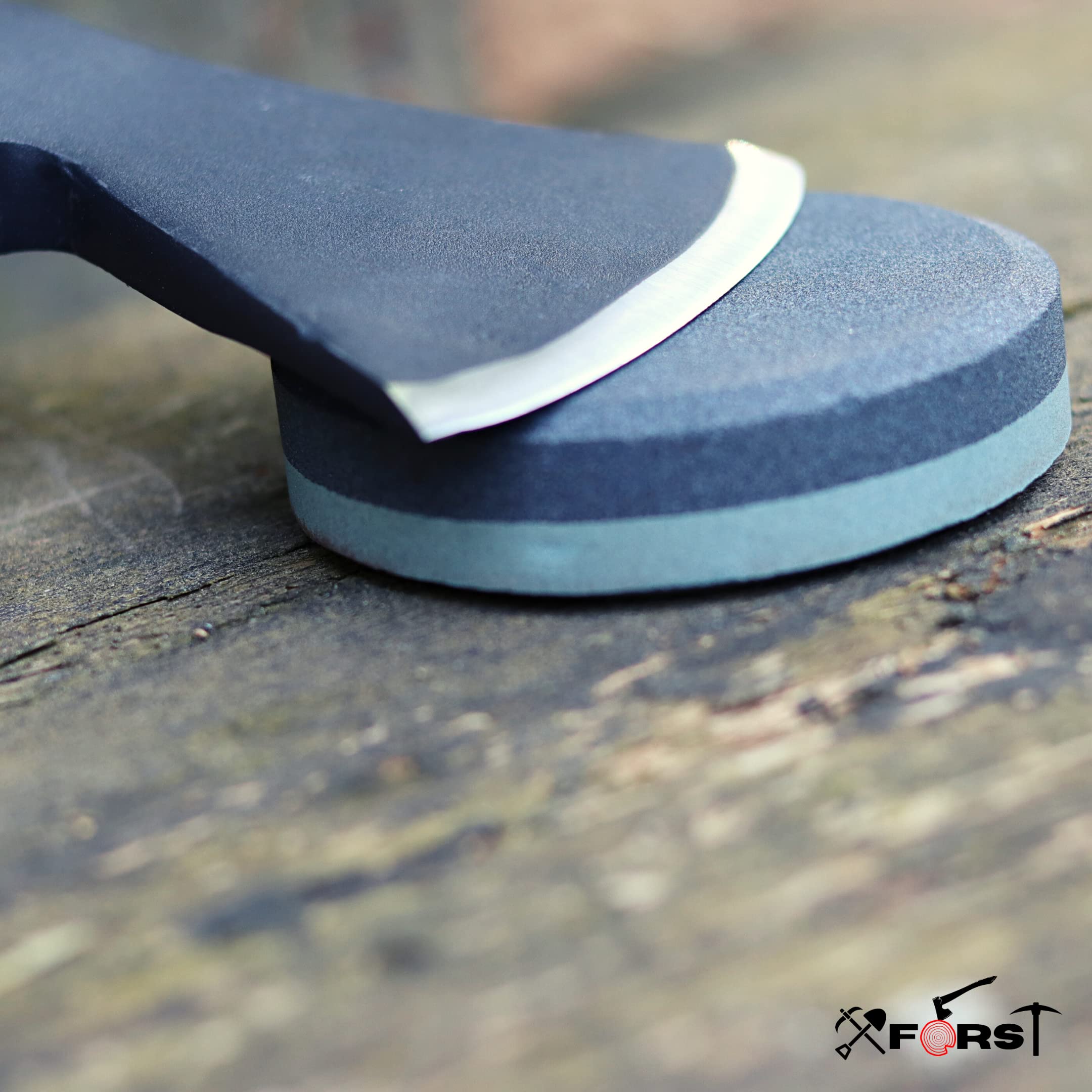 Pietra per affilare Xforst con guscio di bambù, tonda per ascia e coltello. Affilatore per ascia tondo. Modello X-GS2
