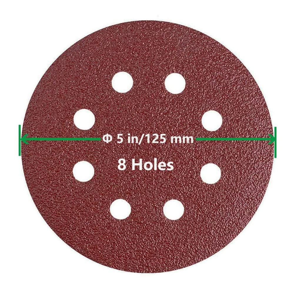10 pièces 5 pouces 8 trous disque abrasif rond 40—1000 papiers abrasifs à grain assorti ponceuse papier abrasif rond, 10 pièces rouge, grain 1200
