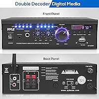 Vista 3 de Pyle Home Power Amplifier with Bluetooth Wireless - 2 x 120 Watt Stereo Receiver w/ Blue LED Level Meter, AM/FM Radio, USB-A Input w/ MP3 Player, SD