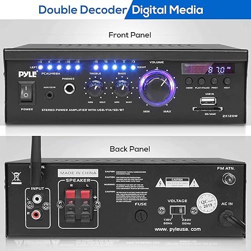 Miniatura 3 de Pyle Amplificador estéreo inalámbrico Bluetooth para el hogar, amplificador de potencia de 2 x 120 W, sistema receptor Bluetooth de audio para el
