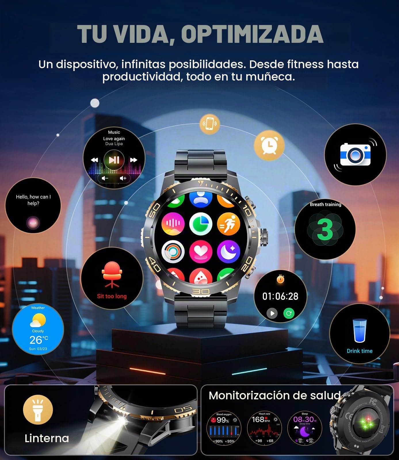 LIGE Reloj Inteligente Hombre, 800mAh 1.43" AMOLED Smartwatch con 24/7 Frecuencia Cardíaca, SpO2, Duración del Sueño, IP68 Impermeable, 200+ Deportes, Llamadas Smartwatch para Android iOS Negro