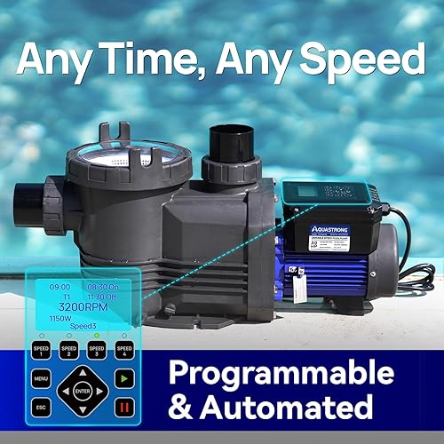 Miniatura 5 de Aquastrong Bomba de piscina de velocidad variable, 3 HP, 220 V, 11359 GPH, bomba de piscina interiorsuperior, eficiencia energética, alto flujo,