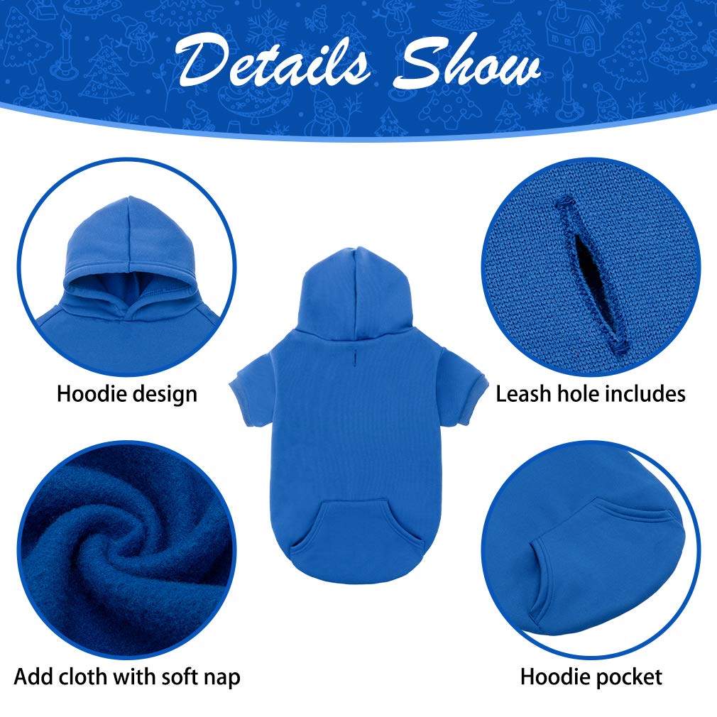 KOOLTAIL Dog Hoodie for Small Medium Dogs Cats,Soft and Warm Pet Sweater with Leash Hole and Pocket Boy Girl,Puppy Fall Winter Jacket Clothes,French Pitbull Cold Weather Coat Sweatshirt,Blue XS - Image 4