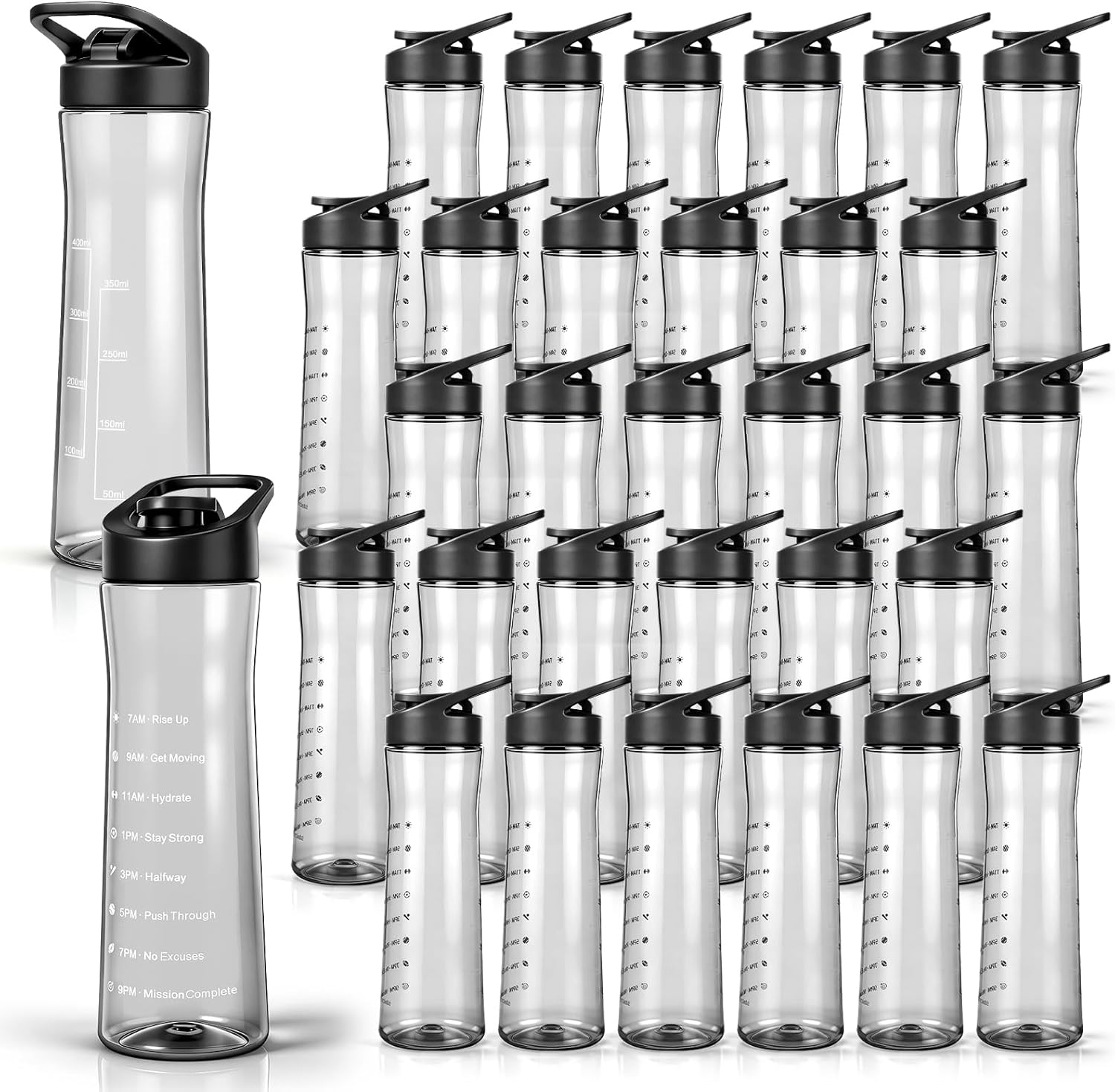 30 Pcs Motivational Plastic Water Bottle Bulk with Timeline 22 oz Water Bottles Reusable Leak Proof Flip Top Sports Bottles with Handle for Summer Gym Travel Gift(Black)