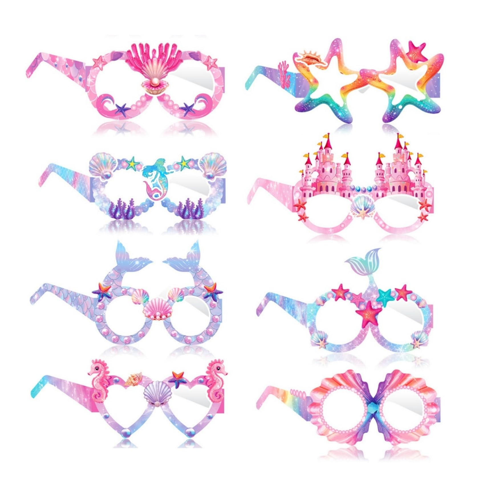 Lekabee 8 Pieces Mermaid Photobooth Props, Paper Glasses Mermaid for Kids Under the Sea Ocean Decorations Kids Cosplay Party Supplies Girls Birthday Favors