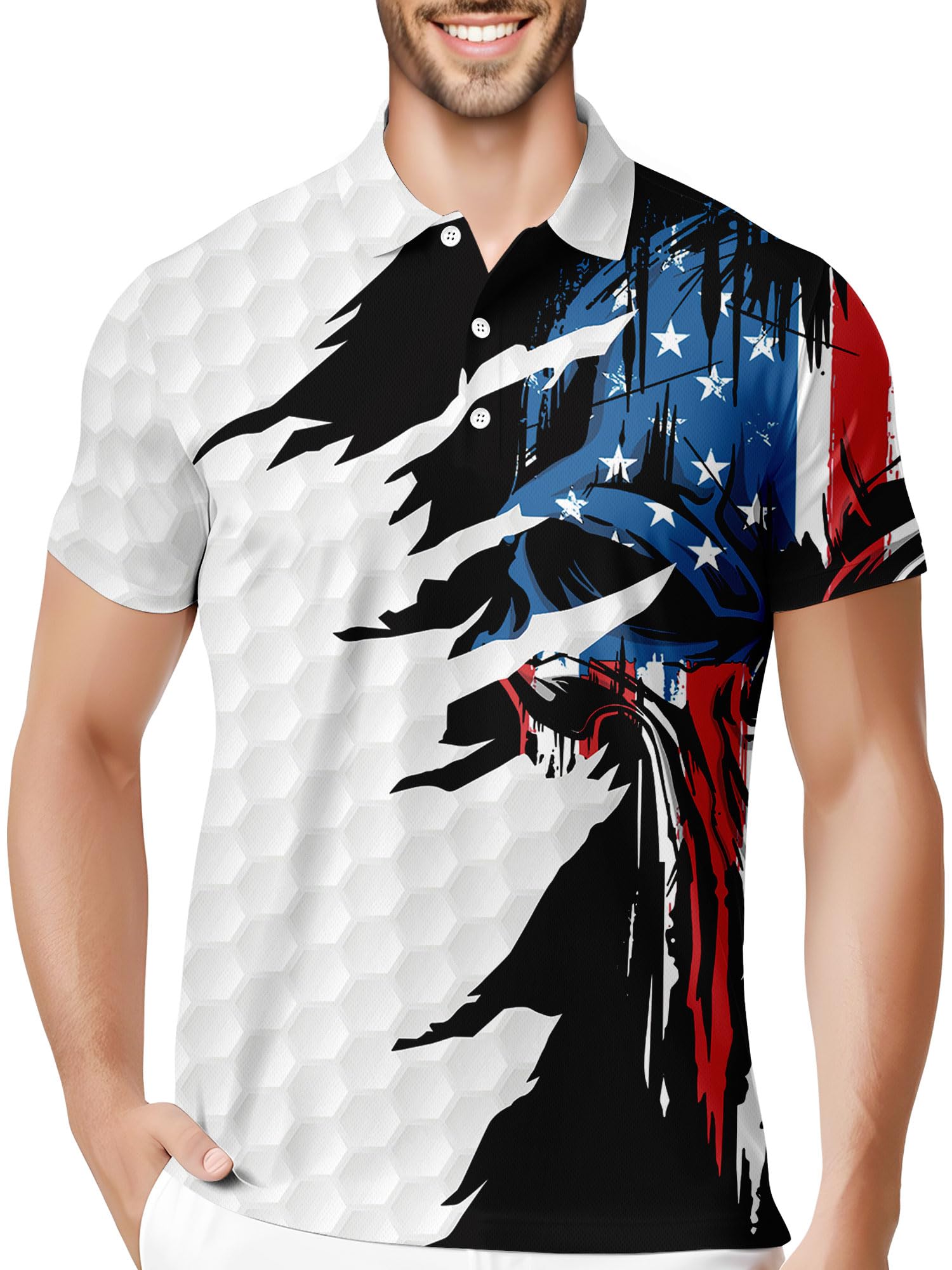 Funny Golf Shirts for Men Crazy Printed Pattern Colorful Wild Novelty Performance Moisture Wicking Mens Polo Shirt