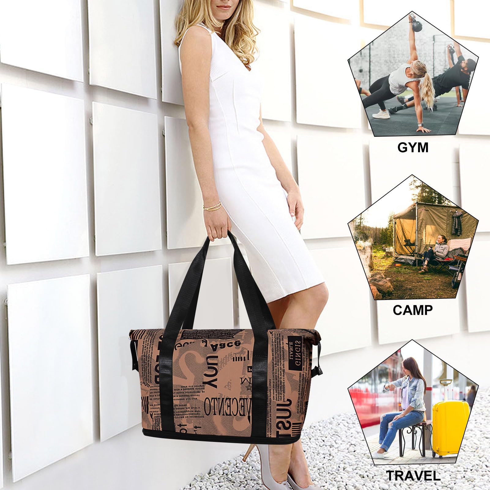 HUA ANGEL Donna Borsa da Viaggio Leggero Sportiva Borsa da Palestra Impermeabile Tote da Palestra con Tasca di Separazione Bagnato e Secco per Viaggi Yoga Palestra Allenamento Nuoto