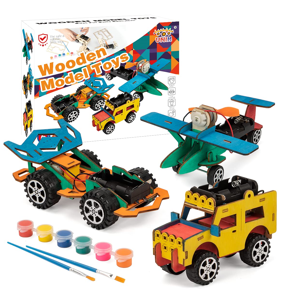 Buy UNIH DIY Wooden Model Cars, Kids Craft Kit Build & Paint Wooden Race Car for 48 Ages, 3D