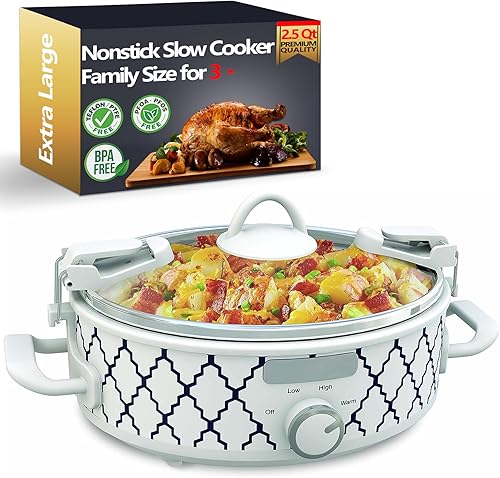 Olla pequeña de cocción lenta de 2.5 cuartos de galón con tapa de bloqueo para tamaño familiar de 2 a 3 personas para cazuela, pavo, entradas,