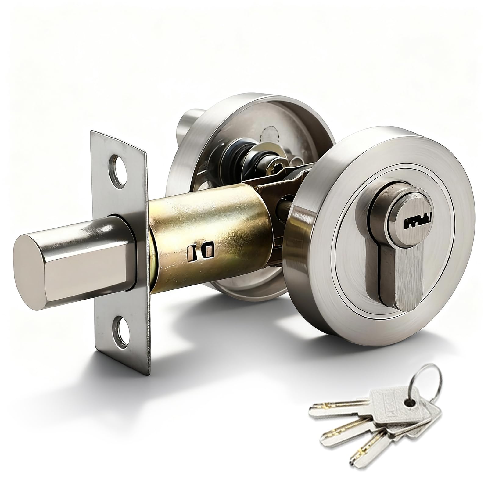 Bjhyiz Sliver Single Cylinder Deadbolt, Round Deadbolt Lock With 3 Keys 35-50Mm Entrance Deadbolt Lock Modern Door Locks Bedroom Door Locks For Bedroom Bathroom (Silver)