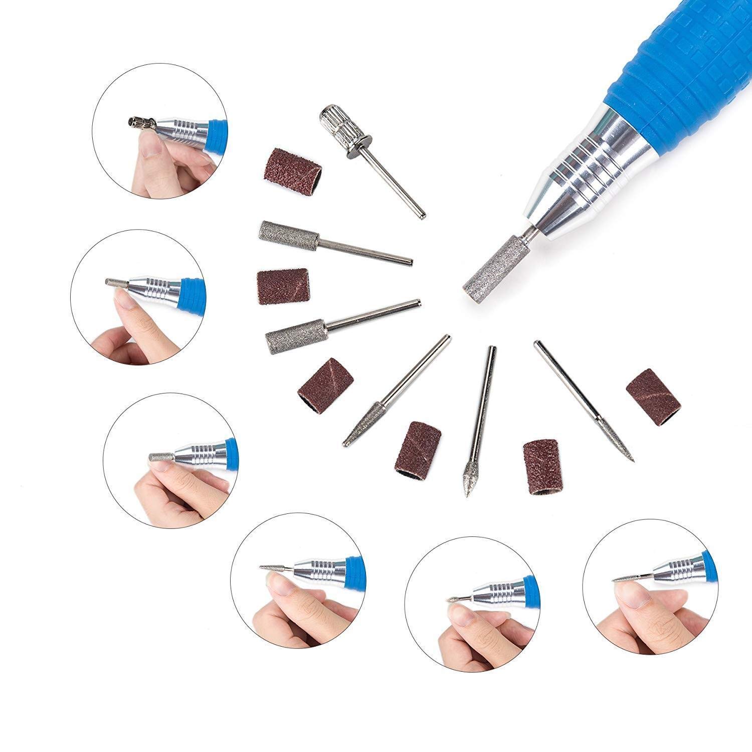 Torno Profesional pulidora para uñas Manicura y Pedicura 30.000 RPM fresadora para eliminar esmalte semipermanente, gel acrílico, limar, modelar 6x brocas 6xBandas de lijado.