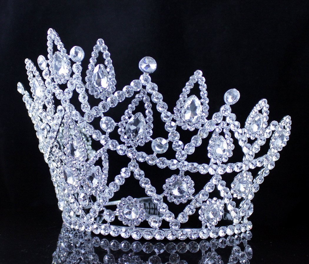 BEAUTY QUEEN CRYSTAL RHINESTONE TIARA CROWN HAIR COMBS PAGEANT HUGE T2177 SILVER - Image 4