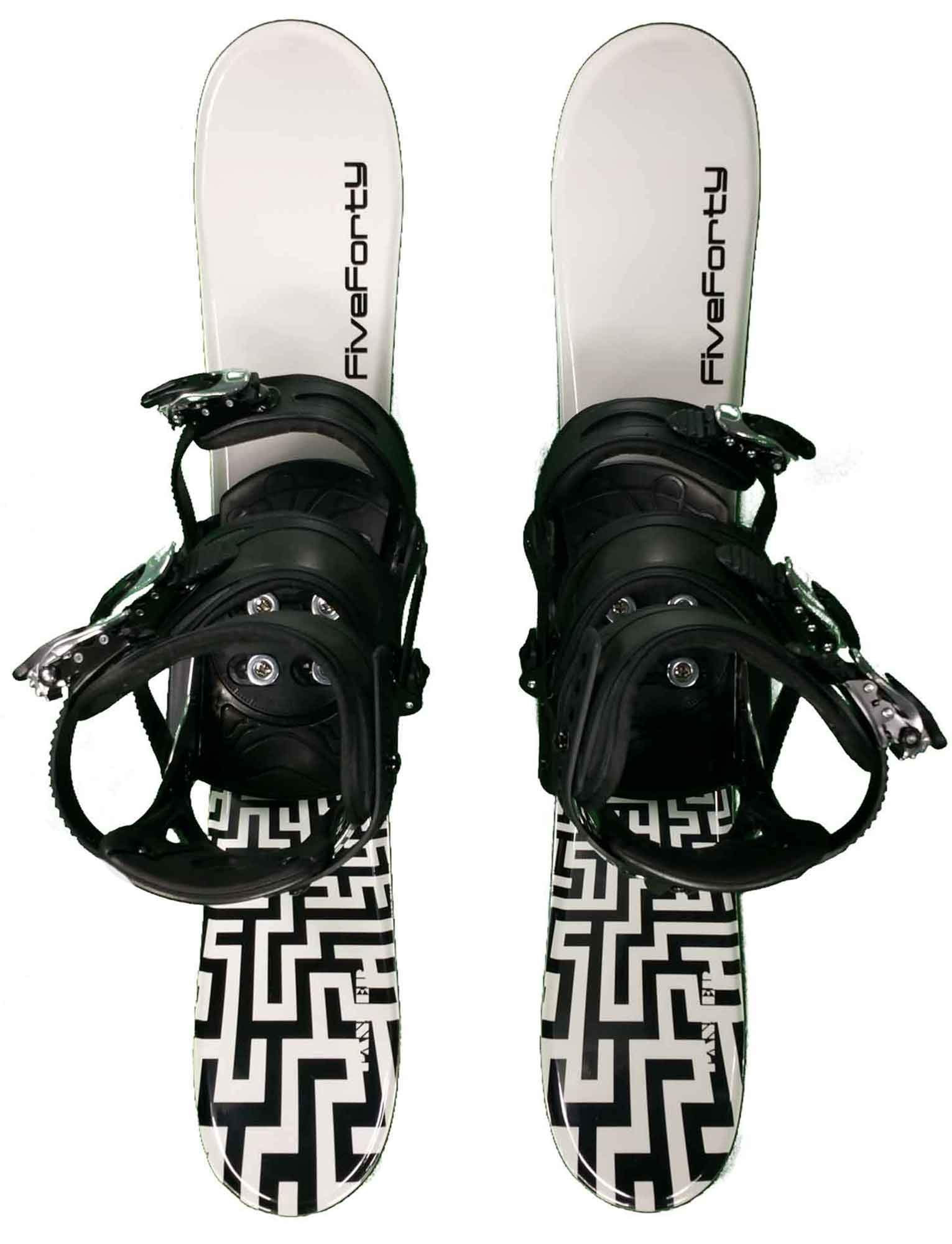 FIVE FORTY SnowJam 75 Panzer White Snowblades 3 Strap Snowboard Bindings and Riser 2020