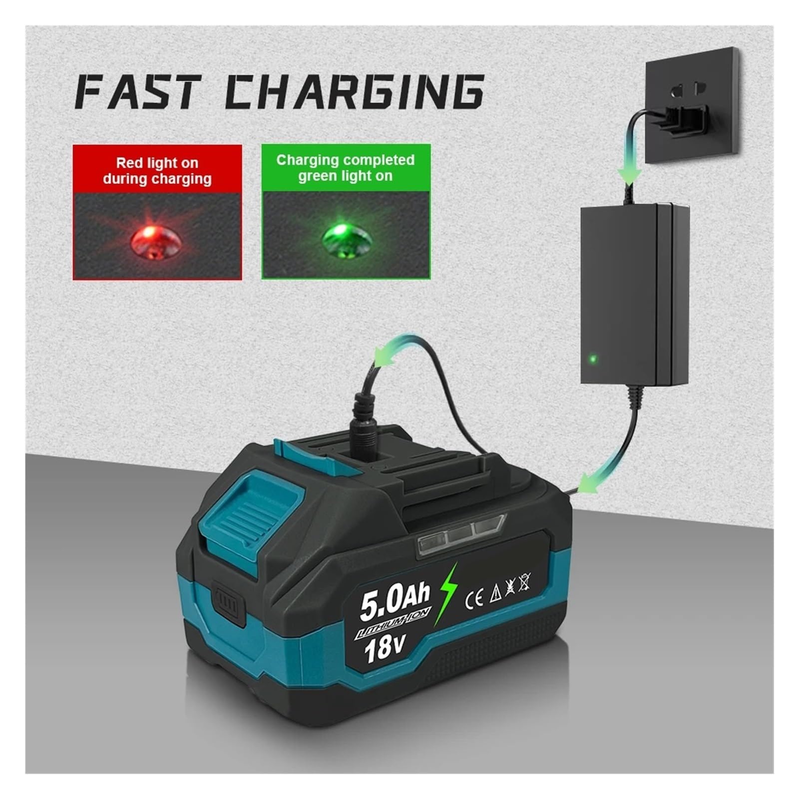 ， Compatibile Con Kamolee ， Batteria Agli Ioni Di Litio 18 V 6000 MAh BL1860 Trapano A Mano Batteria Utensili Elettrici(9.0Ah No Charger)