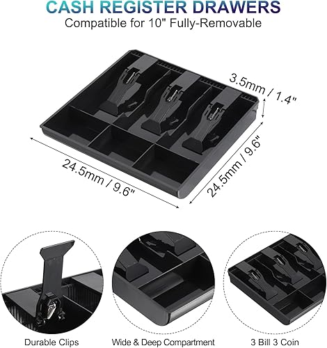 Miniatura 2 de PATIKIL Bandeja de dinero para caja registradora, bandeja de inserción de cajón, organizador portátil de caja de almacenamiento de dinero con clip