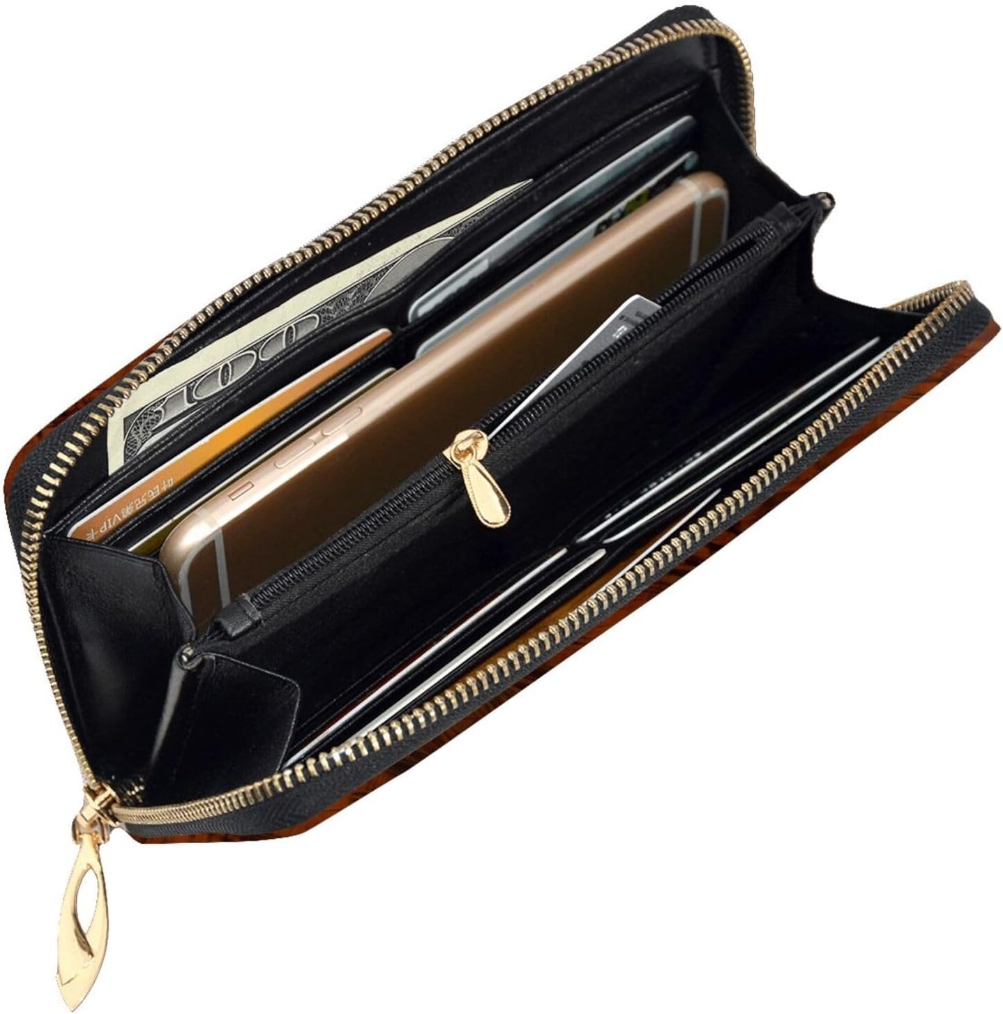 Stylish Red Wood Print Leather Wallet - Long Clutch for Women, Thin Bifold Checkbook Wallet with Coin Pocket - Image 4