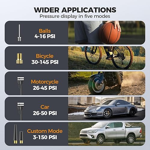 Miniatura 4 de Inflador de neumáticos, compresor de aire portátil, bomba de aire para neumáticos de automóvil, batería recargable inalámbrica de 150 PSI y 12 V CC,