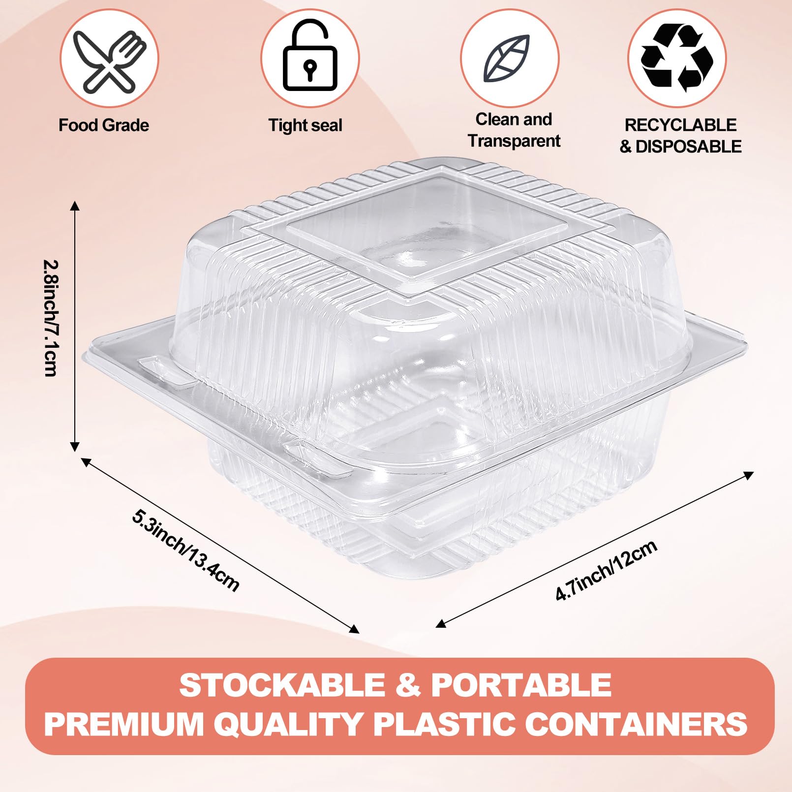 JEFHOMKIT 100Pcs Clear Plastic Take Out Containers,Clear Plastic Hinged Food Containers,Disposable Clamshell Dessert Container with Lid for Salads,Dessert,Cakes,5x4.7x2.8 inch